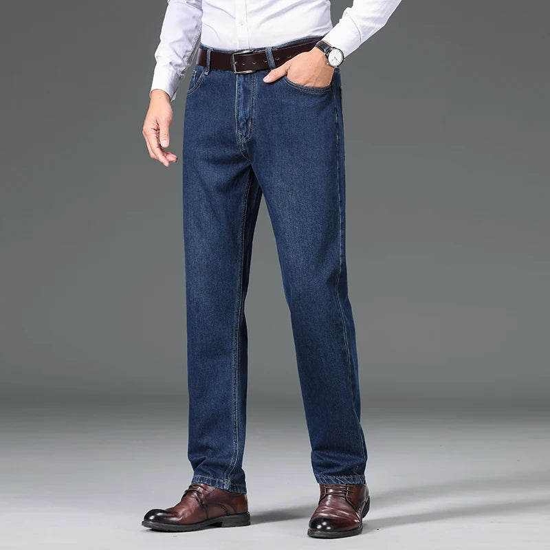 100% Cotton Business Jeans Men's Autumn New Straight Fashion Vintage Trousers Comfortable Male Brand Slim Denim Pants