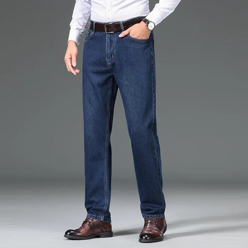 100% Cotton Business Jeans Men's Autumn New Straight Fashion Vintage Trousers Comfortable Male Brand Slim Denim Pants