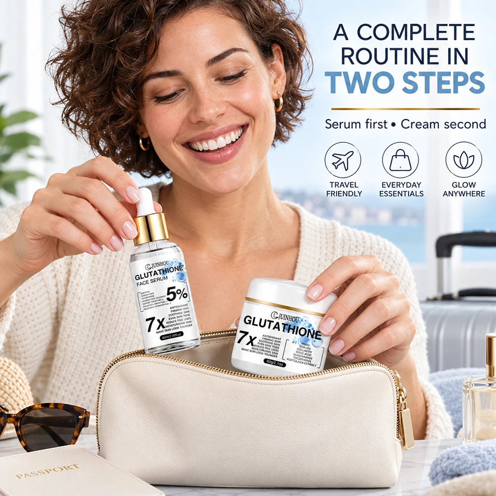 JUINHOU Glutathione Facial Cream Serum Set Antioxidant Brightening Even Skin Tone Moisturizing Suitable For Daily Facial Care