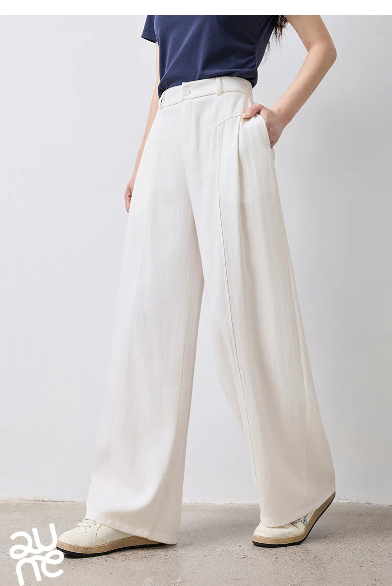 TOYOUTH Women Wide Leg Pants Summer 2026 Textured 3D Pleated Design Hip Covering Loose Breathable Comfortable Casual Daily Style