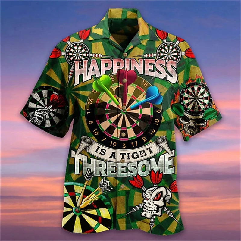 New Men's Cuban Collar Shirts 3d Dart Target Print High-Quality Men Clothing Beach Party Sportswear Casual Hawaiian Shirt Blouse