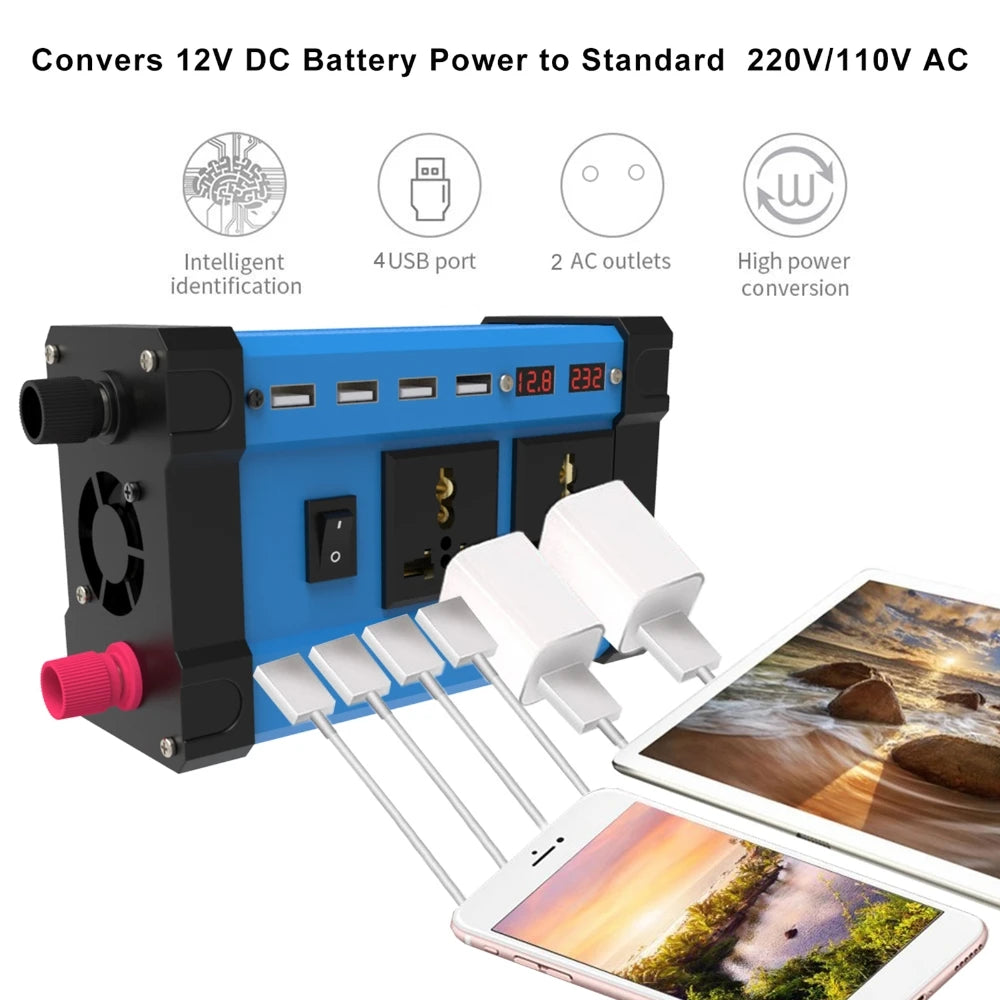 500W Power Inverter 12V to 220V 60HZ with 18W Solar Panel 30A Controller Modified Sine Wave Voltage Transformer Universal Socket