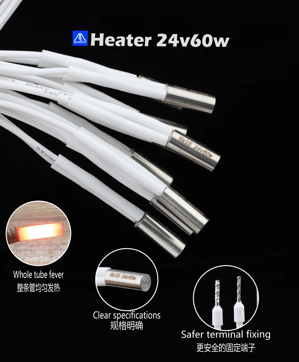 Mellow 1Pcs 24V 60W 6*15MM Ceramic Cartridge Heater Heating Tube For 3D Printer Parts  E3DV6 J-Head / Phaetus Dragon HotEnd