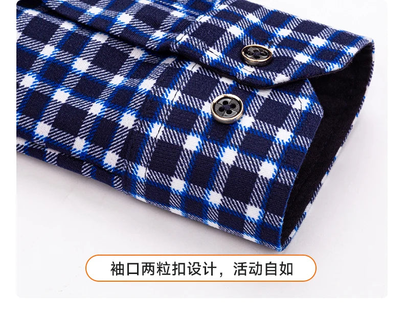 2025 Men's Winter Warm Shirts Long Sleeve Plaid Print Flower Autumn Thickened Fleece Street Trend Casual Dress Shirts 8XL 7XL