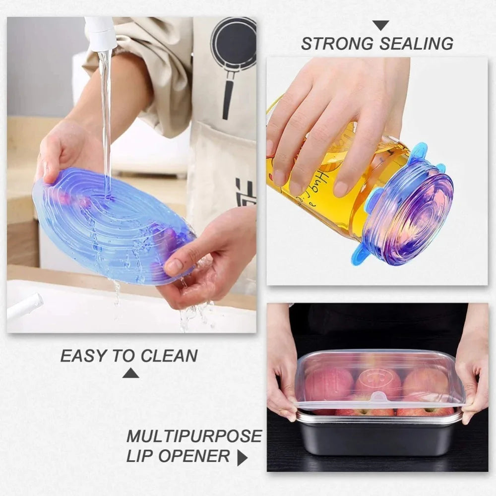 6PCS New Reusable Fresh-keeping Cover Kitchen Gadgets Non-slip Silicone Lids Stretch Bowl Cap