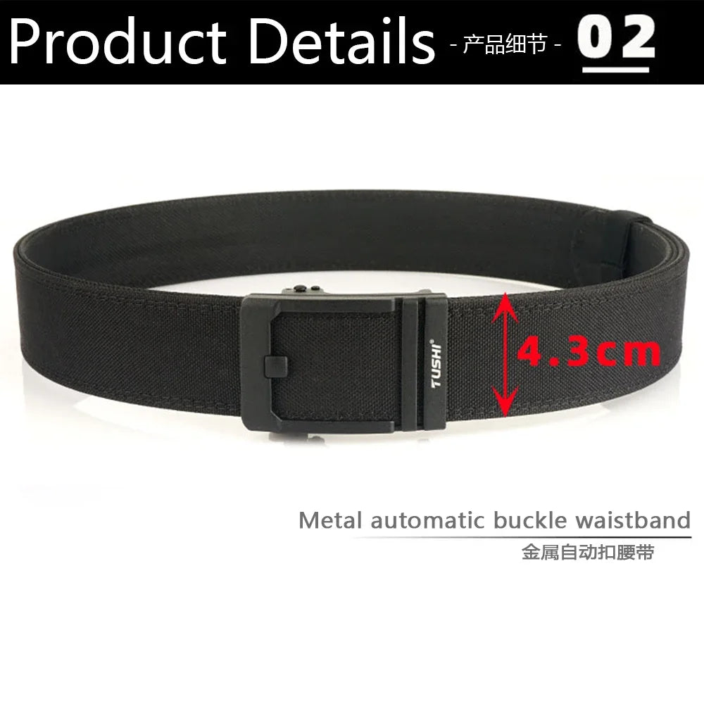 TUSHI Brand 4.3 Wide Thickened gun hanging double-layer nylon cloth belt versatile casual outdoor tactical automatic buckle mens
