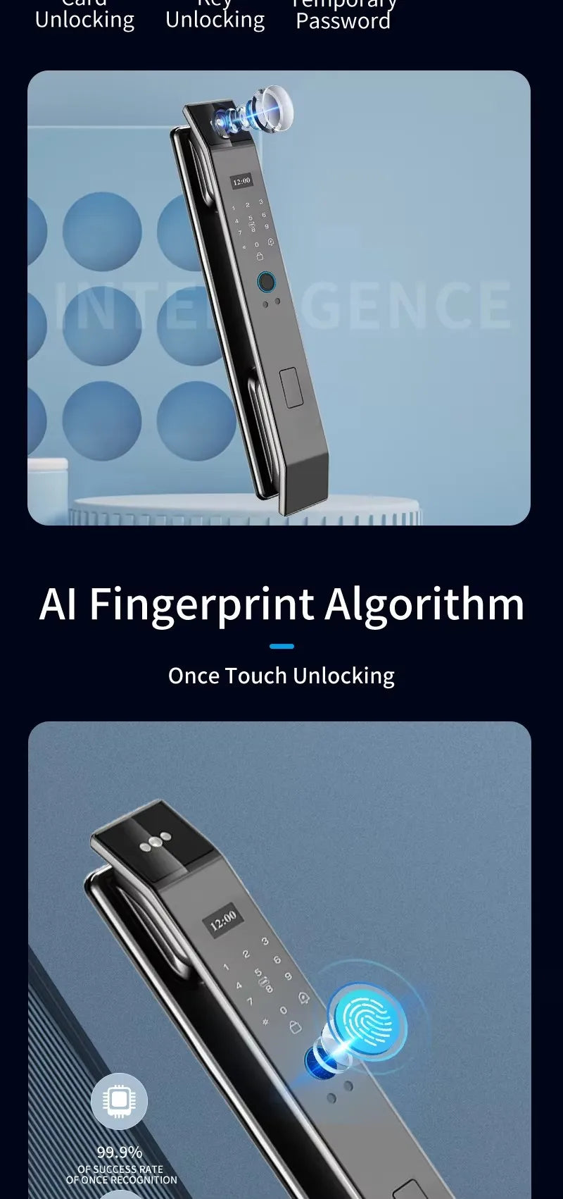 3D Face Recognition Palm Vein Recognition Tuya Automatic Lock With Camera Biometric Fingerprint Password Security Digital Lock