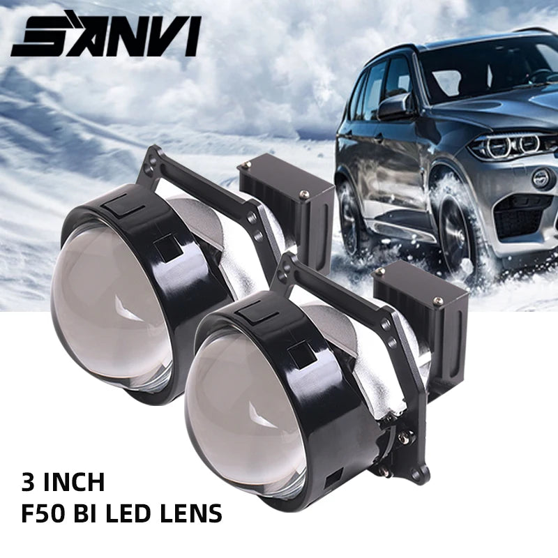 SANVI 110W F50 3.0 Bi LED Lenses with LED Angel Eyes Shrouds for Headlights Hella G5 3R Projector LHD RHD Car Light Retrofit