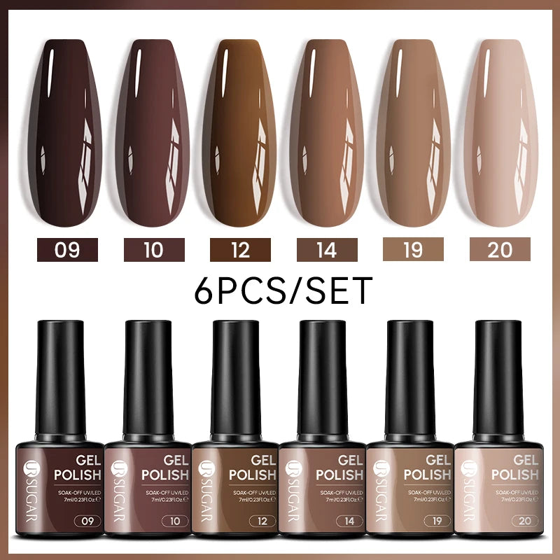 UR SUGAR 6Pcs/Set 7ML Gel DIY Nail Polish Autumn Semi Permanent Soak Off UV LED Gel Varnish Nail Art Design Manicure Kit
