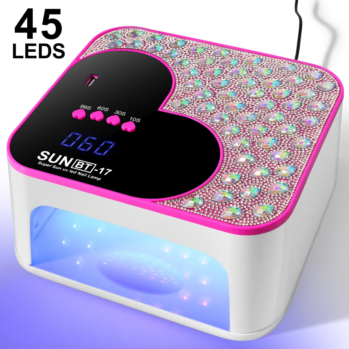 3D Diamond UV LED Nail Lamp For Fast Drying Gel Nail Phototherapy Heart Shape Machine 45 LEDs Manicure Salon Tool Equipment