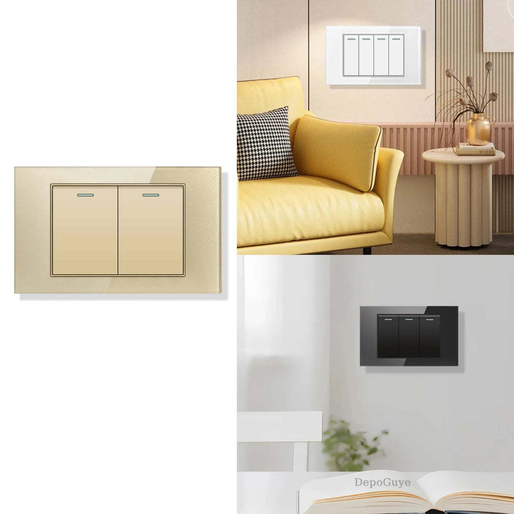 118 Type US Mexico 1/2/3/4/Gang 2/3Way Wall Light Switch Brazil Tempered Glass Panel ON OFF Push Button Power Rocker Switch
