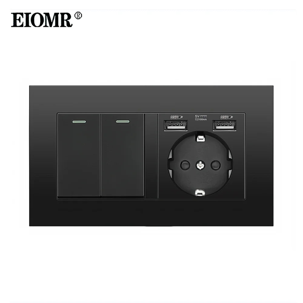 EIOMR EU Standard Electrical Socket,USB Type-C Mobile Phone Charging Outlet,16A 220V Household Appliances Electric Socket Switch