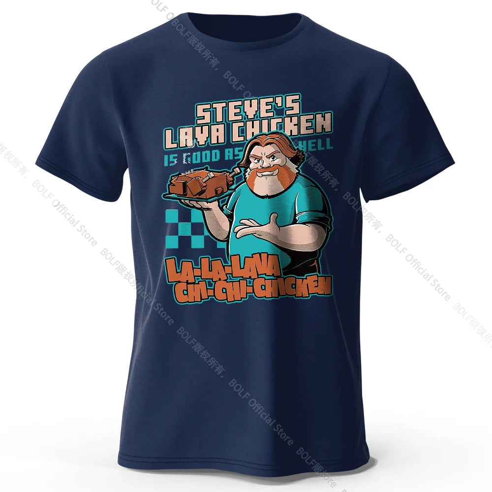 Men's Steve's Lava Chicken Printed T-Shirt 100% Cotton Oversized Quirky Graphic Tees for Women Summer Tops Geek Streetwear