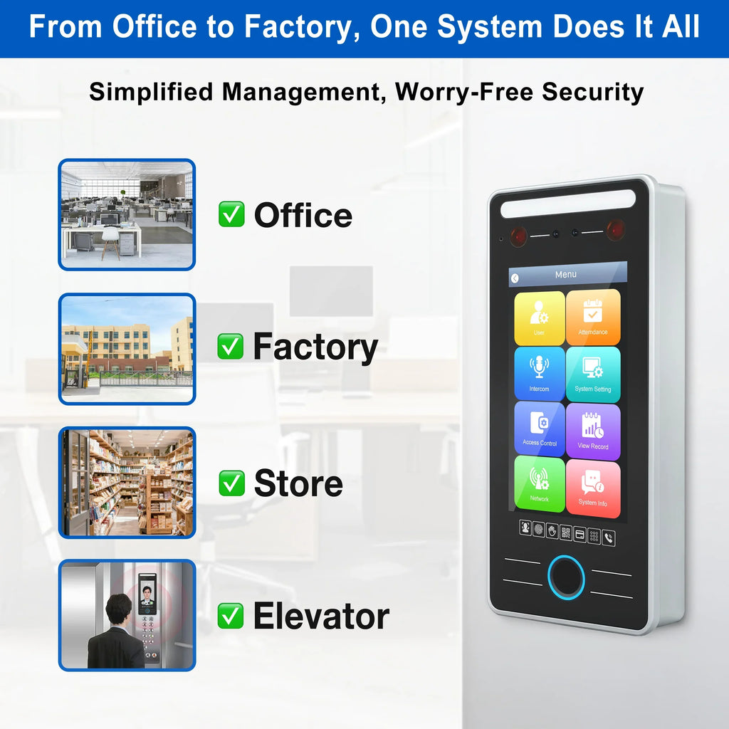 5 Inch 3D Face Recognition Access Control Biometric Fingerprint Palm Vein QR Code RFID Time Attendance Machine WiFi TCP IP