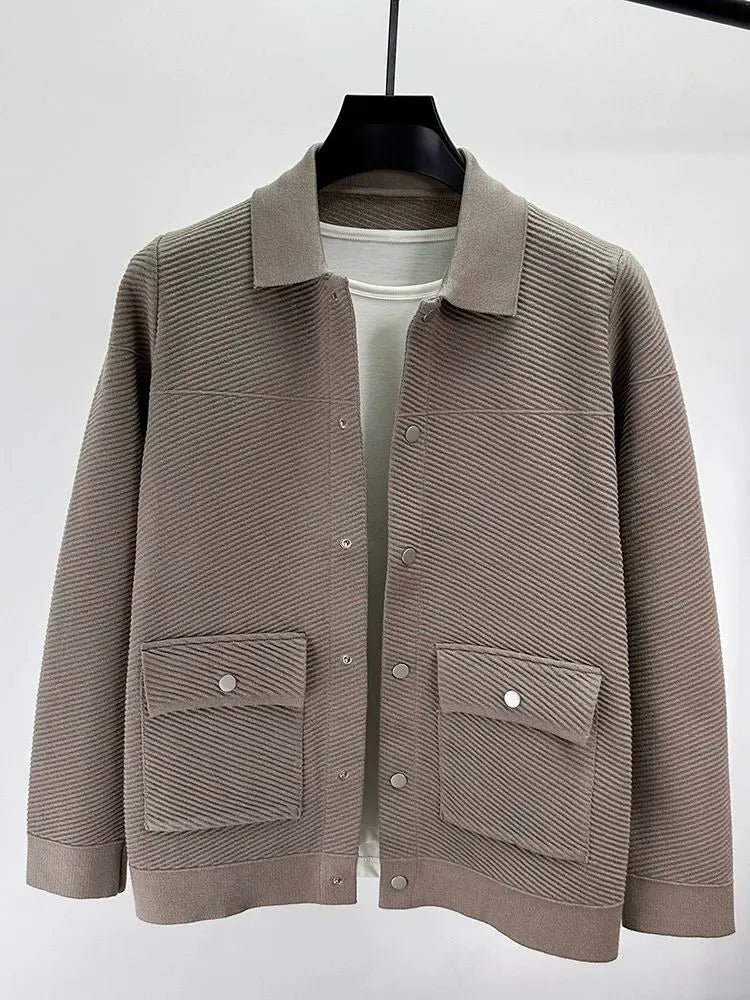 High quality luxury lapel cardigan jacket men autumn new trend Korean casual solid color single breasted knitted sweater coat