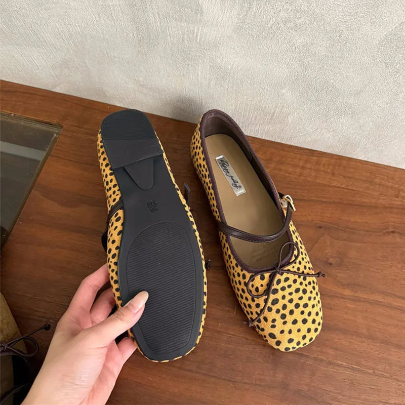 New Fashion Buckle Strap Women Mary Janes Flats Shoes Ballet Flats Female Soft Footwear Butterfly-Knot Ladies Shallow Shoes