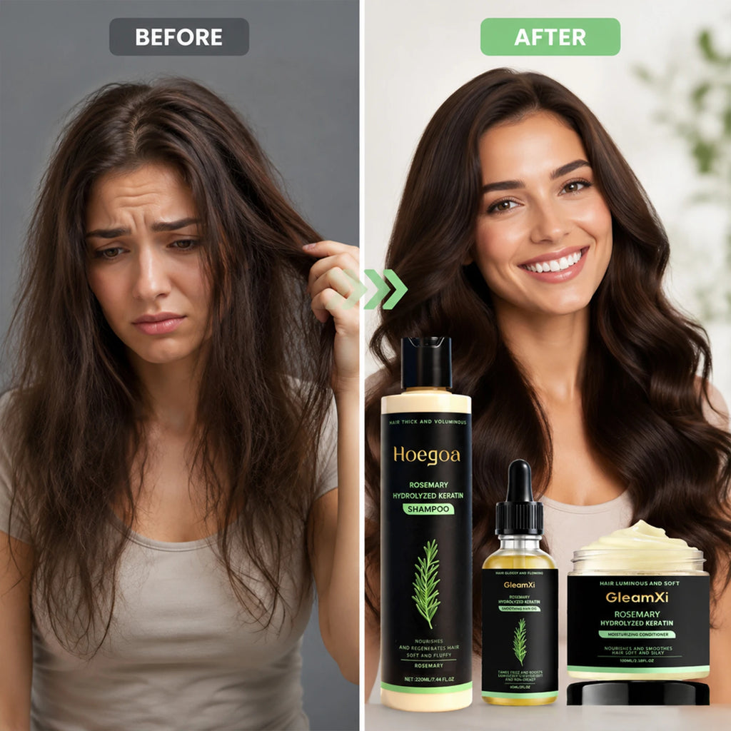 Rosemary Hydrolyzed Keratin Hair Care Set - Shampoo Hair Mask Hair Oil Repair Damaged Frizzy Dry Hair Nourish Scalp Treatment