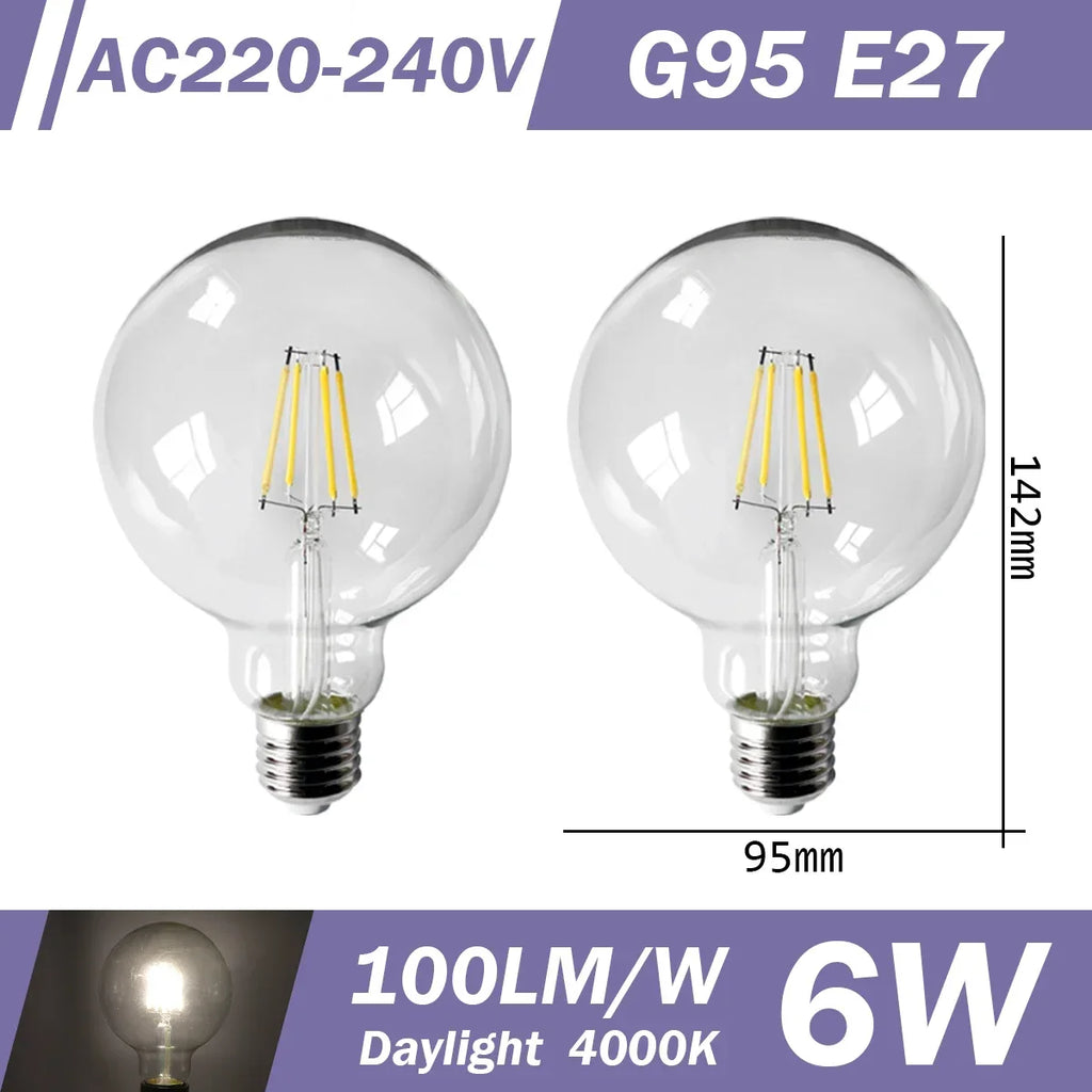 2PCS LED Filament Bulb E14 E27 C35 C35T ST64 G80 A60 220V 4W 9W Warm White Glass 360 Degree Edison Retro Candle Light Blubs