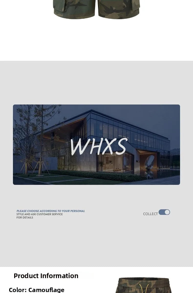 Mr. WH Camouflage Workwear Shorts Men's American Trendy Brand Casual Drawstring Sports High Street Straight Five-Quarter Pants