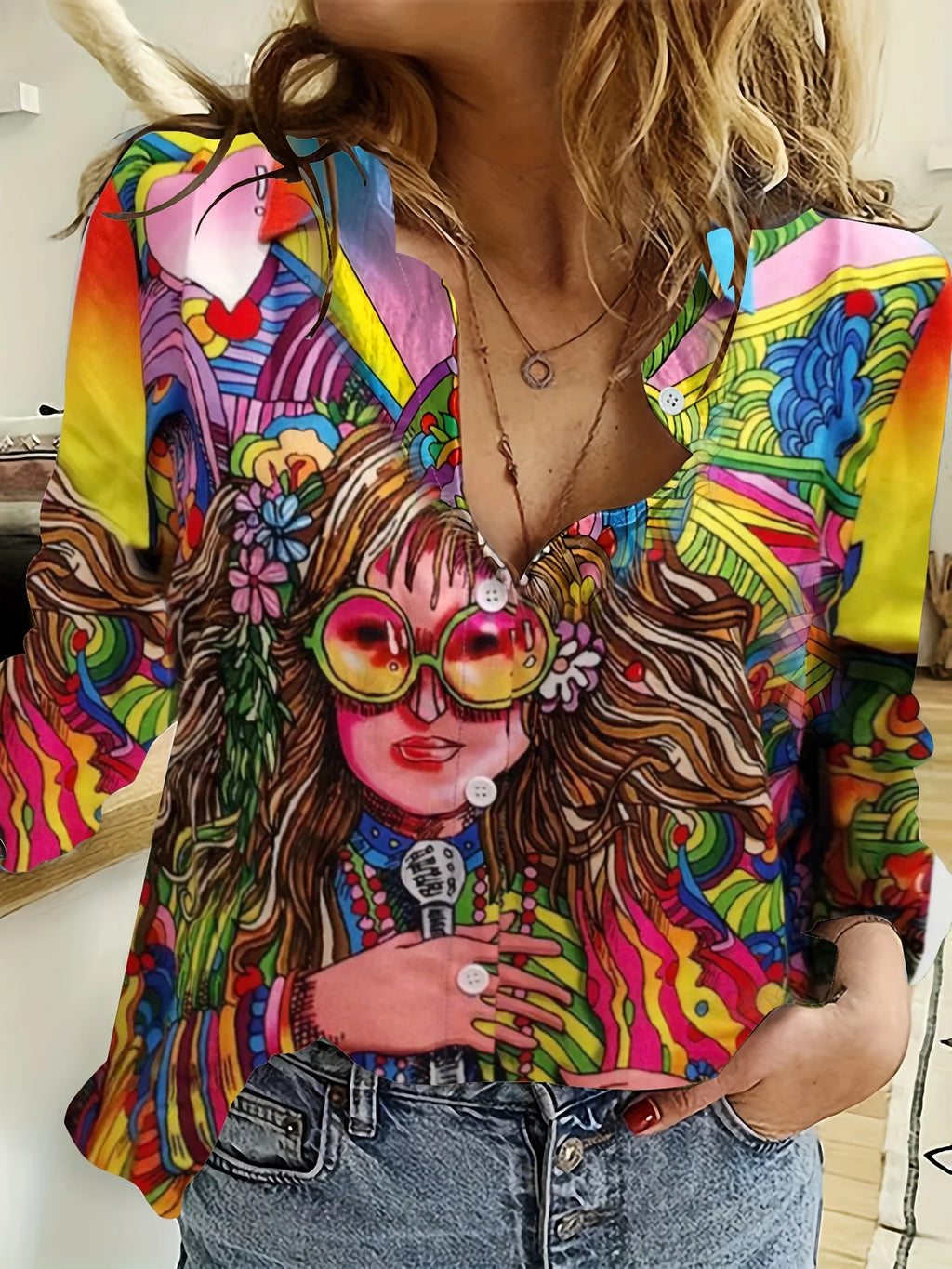 Fashion Block splicing 3D Print Women's Long Sleeve Shirts Gradient Color Loose Blouse Tops Casual Fashion Women's Clothing