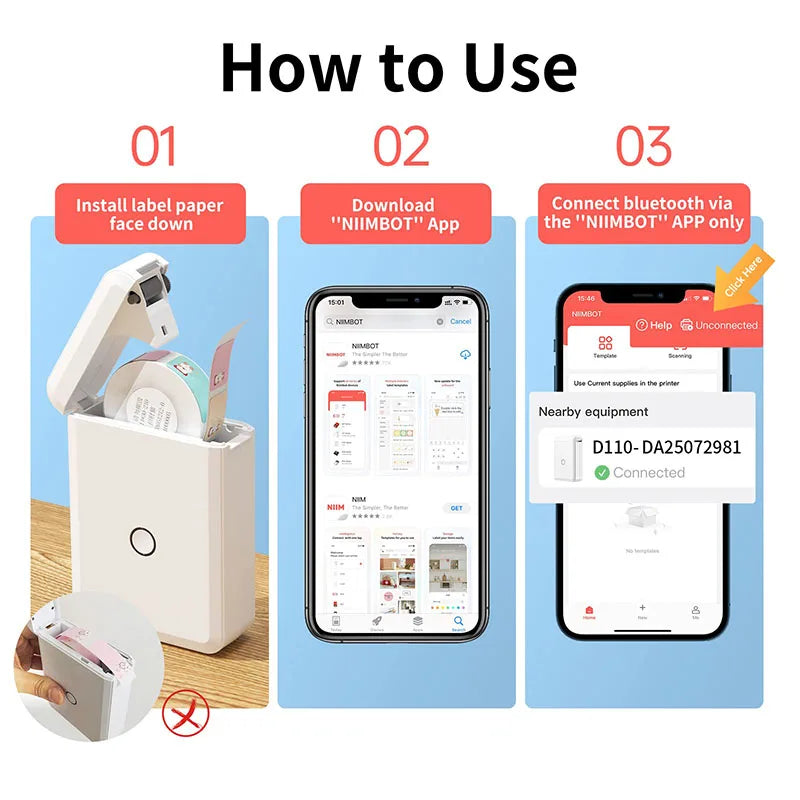Niimbot D110 Mini Portable Thermal Printer Smart Pocket Self-adhesive Label Printer Bluetooth Price Label Sticker Maker For Home