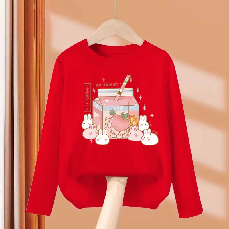 Autumn Sweet Cartoon T-shirt for Baby Girls Long Sleeve Lovely Tops 3-14T Girls Spring Clothing