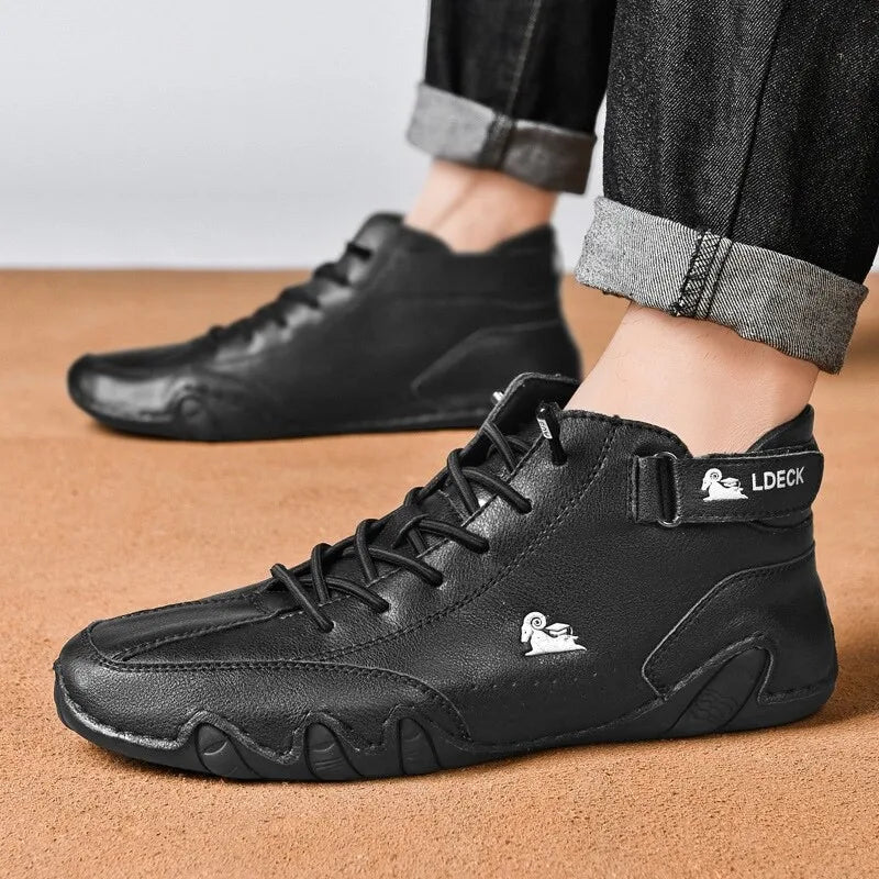 High Top Casual Grey Suede Shoes Men's Lace Up Black Flat Bottom Short Boots Men's Chelsea Boots High-quality Brand Denim Boots