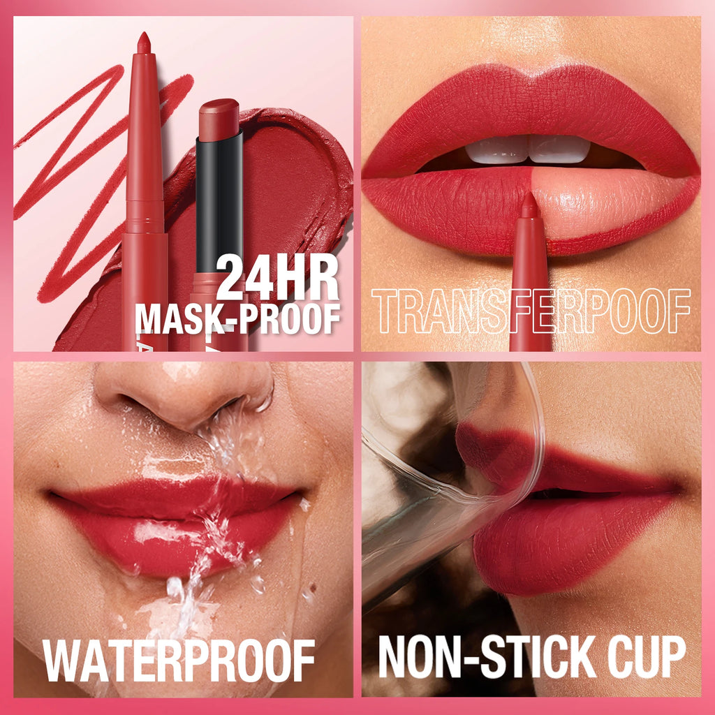 Integrated waterproof lipliner+lipstick lipstick lipstick set,no smudge,no fade,no cup,durable,easy to create a perfect makeup!