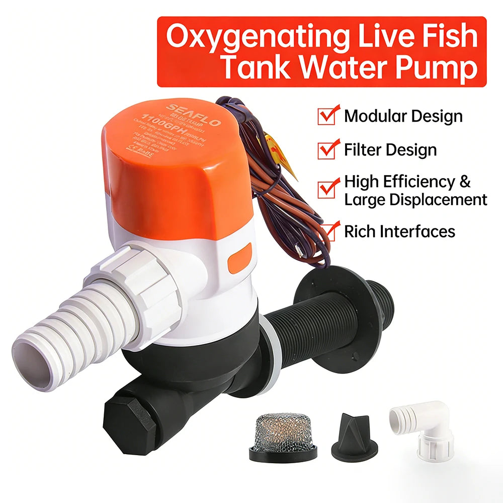 DC12V Yacht Aerator Bait Pump Livewell DC Submersible Pump for Lures, Sea Fishing, Boat Fishing, Etc.Boat Water Pump