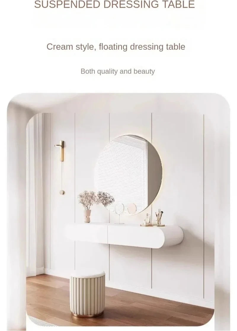 Cream suspended dressing table modern minimalist bedroom dressing table wall mounted dressing table mirror combination u q