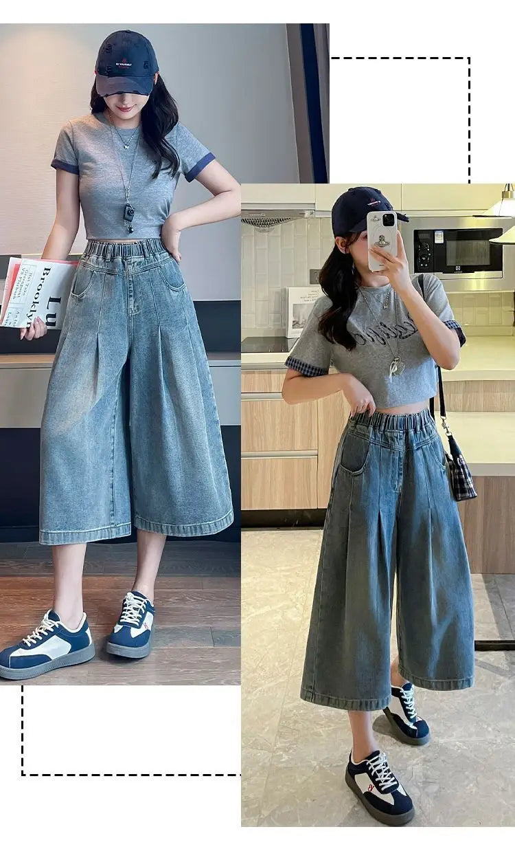Denim Shorts Loose High Waist Wide Leg Shorts
