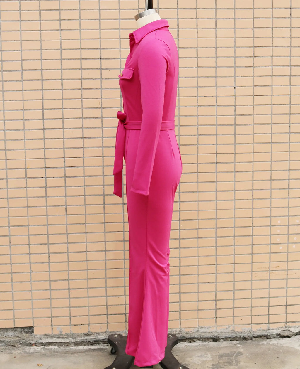 For Woman Jumpsuit High Waist Flare Leg Button Front Jumpsuits Solid Color Deep V Neck Romper Shirt Collar Long Jumpsuit
