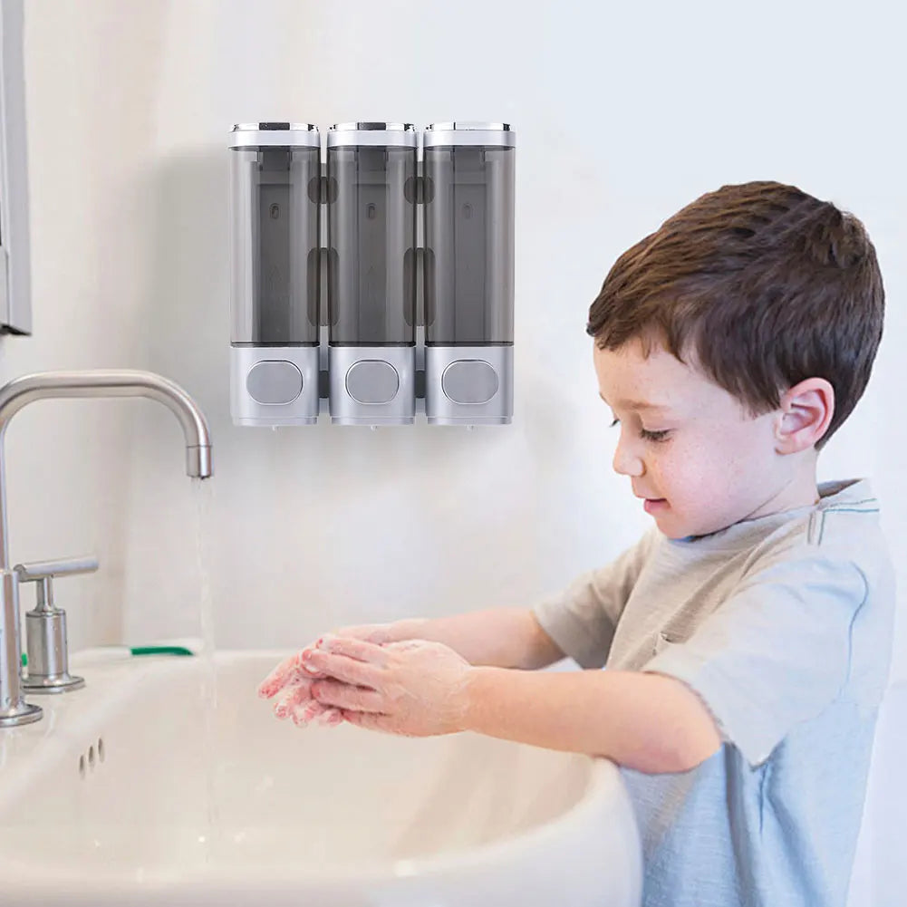 Wall Mounted Bathroom Liquid Soap Dispenser Three Head Hand Sanitizer Holder Wall Mount Soap Shampoo Gel Shower Liquid Container