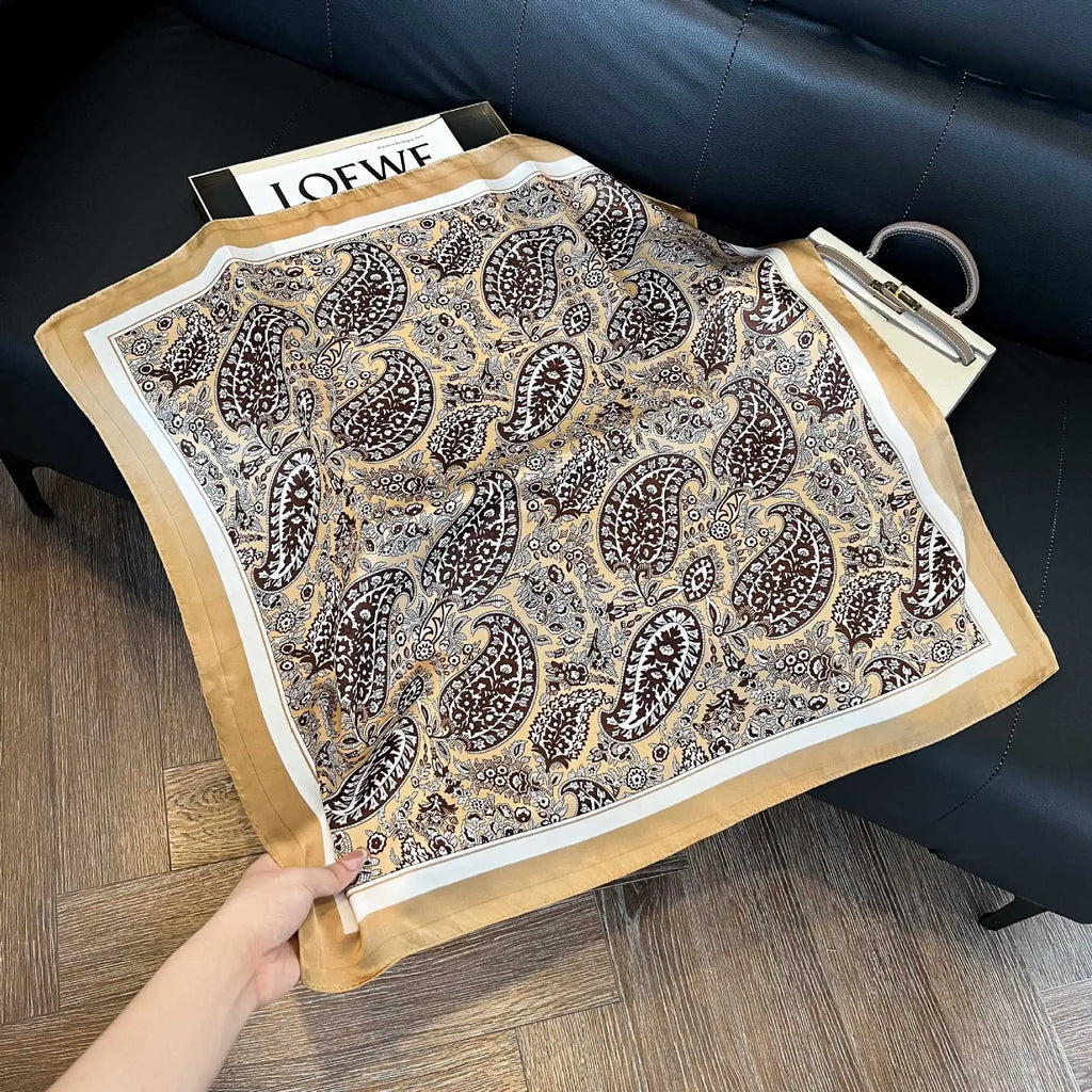 Luxury Brand Paisley Houndstooth Printed Square Scarf Soft Satin Thin Smooth Neck Scarf Sunscreen Headscarf For Women Head Wrap