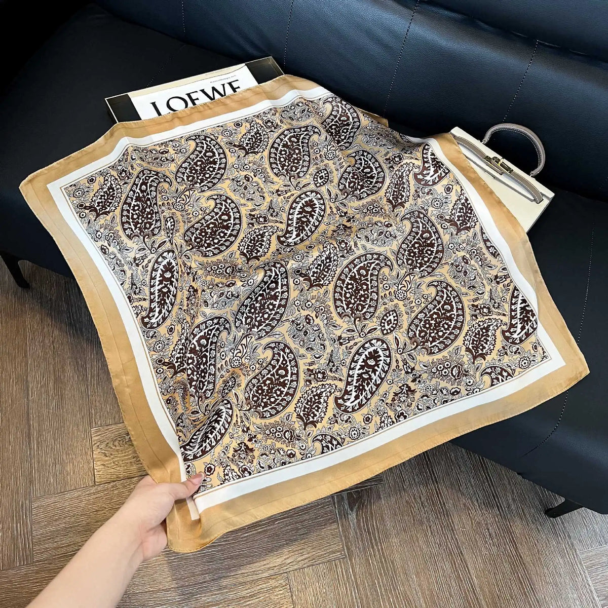 Luxury Brand Paisley Houndstooth Printed Square Scarf Soft Satin Thin Smooth Neck Scarf Sunscreen Headscarf For Women Head Wrap