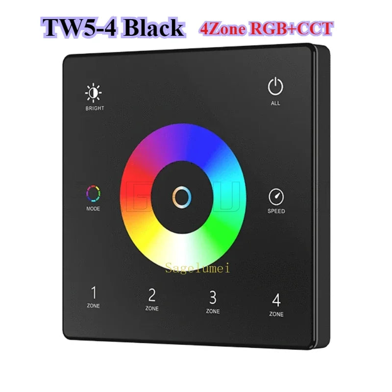 Wall Touch Panel TW1-4/TW2-4/TW4-4/TW5-4 2.4G RF 4 Zone Dimmer Switch Controller for Single Color/RGB RGBW/RGBCCT LEDStrip Light