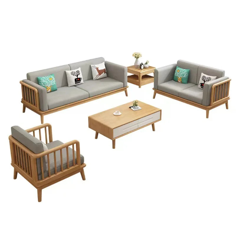 Solid wood fabric sofa Small apartment living room sofa combination Log wind Japanese sofa
