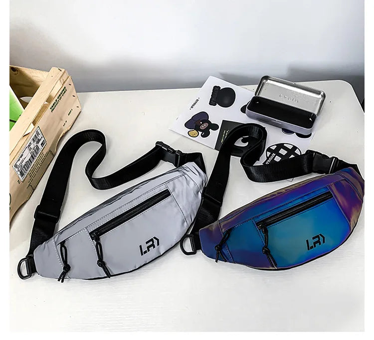 Techwear Style Colorful Reflective Fanny Pack Punk Hip Hop Crossbody Bag Men Women Outdoor Casual Motorcycle Sport Waist Bag