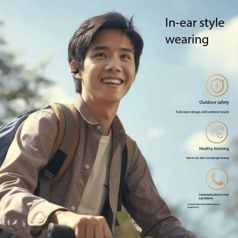 Digital Display Ows Ear Clip Wireless Bluetooth 5.4 Headphones with Noise Reduction for Sports Music New Mirror-Style Headphones