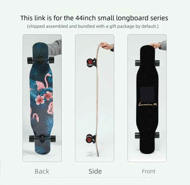44 Inch Double Kick Dance Longboard 7-Layer Maple Wood Double Sided Graphic Complete Skate Deck All Ages Amateur Professional Ri