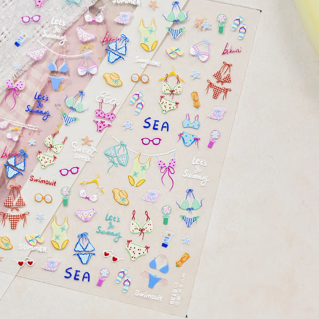 Sweet Summer Delicious Watermelon Ice Cream 5D Nail Art Sticker Elegant Bowknot Cool Ice Square Jelly Nail Decals for Manicure