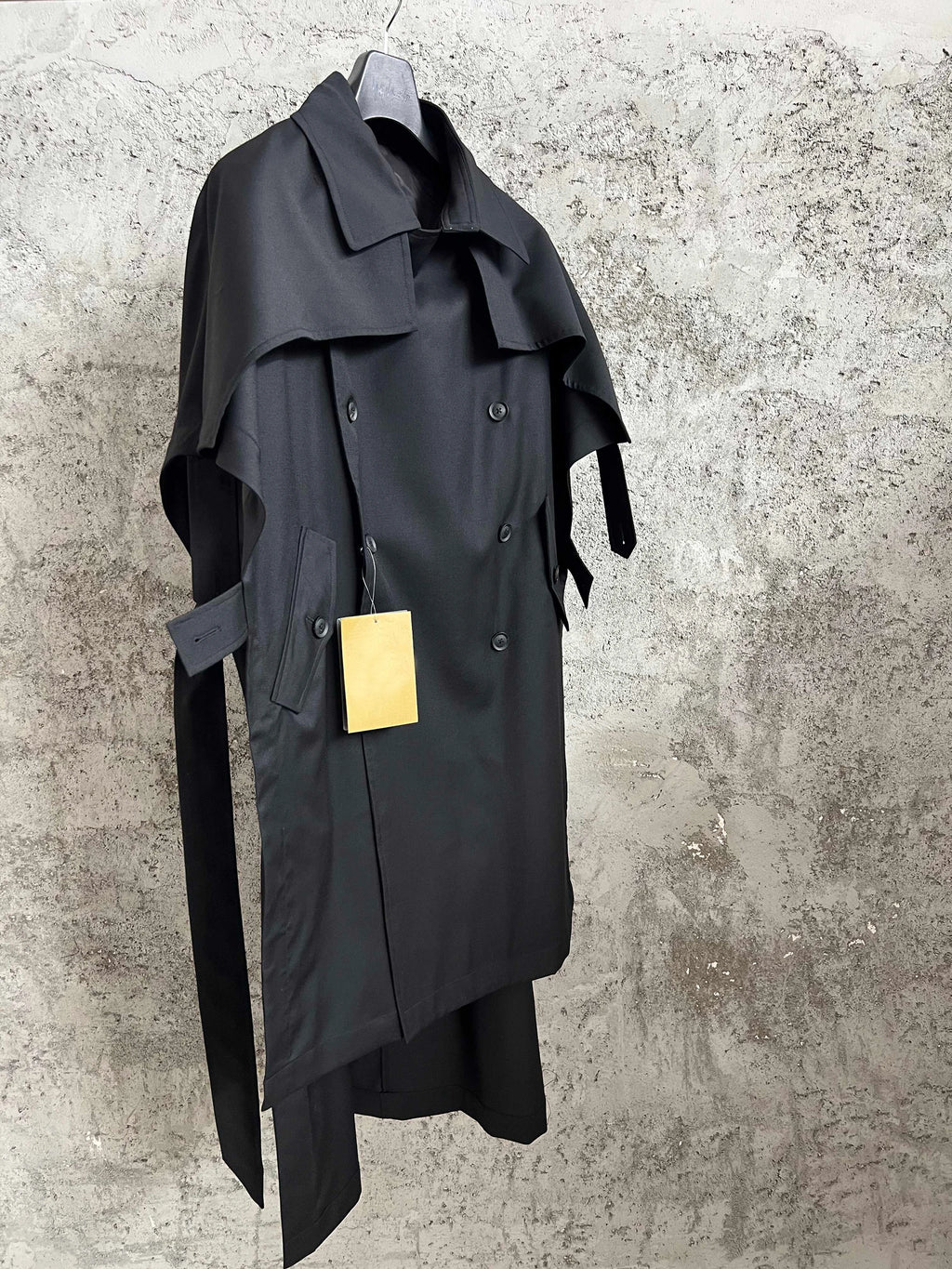 TOP-YAMAMOTO Japanese original design Dark style loose wool mixed tie double-breasted overcoat for men