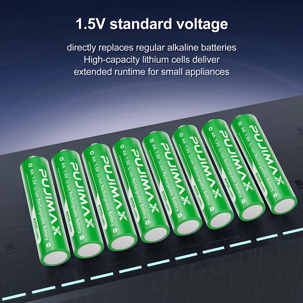 PUJIMAX Lithium-Ion Rechargeable Battery High-Capacity 1.5V 4255mWh AA&1100mWh AAA Battery for Remote Control Mouse Electric Toy
