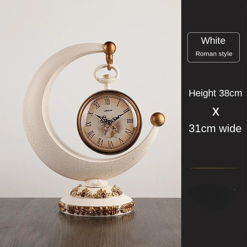 Luxury Mechanical Table Clock Silent Watch Desk Clock Living Room Desktop Retro Moon Table Decoration & Accessories Gift