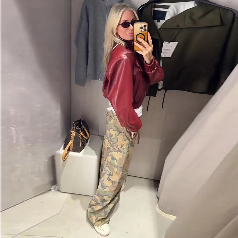 Camo Print Drawstring Waist Women Pants Wide Leg Loose Cut Drawstring Hem Relaxed Fit Casual Trouser Streetwear 2026 New Fashion