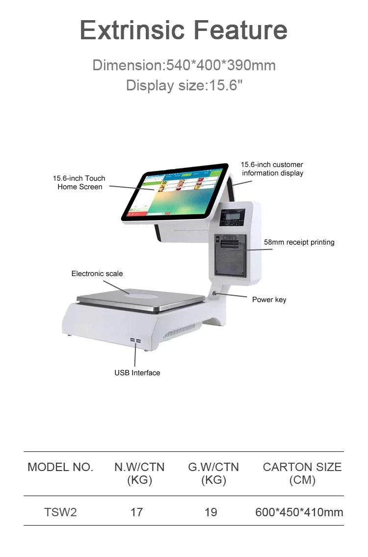 J900 I3 I5 CPU 15.6 11.6 Inch Dual Touch Screen Pos Cashier Register Electronic Point of Sale Weighing Scale