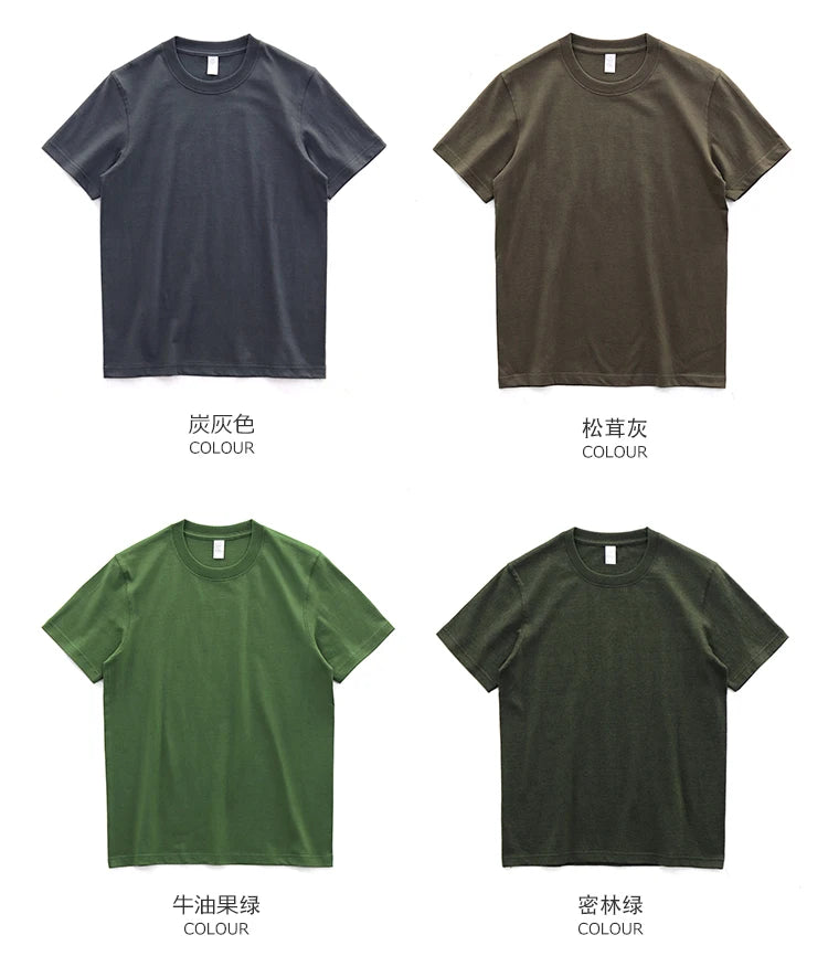 Have Blue Pure Cotton Base Shirt Solid Color T-Shirt American Retro Round Neck Short Sleeve Heavyweight T-Shirt for Men