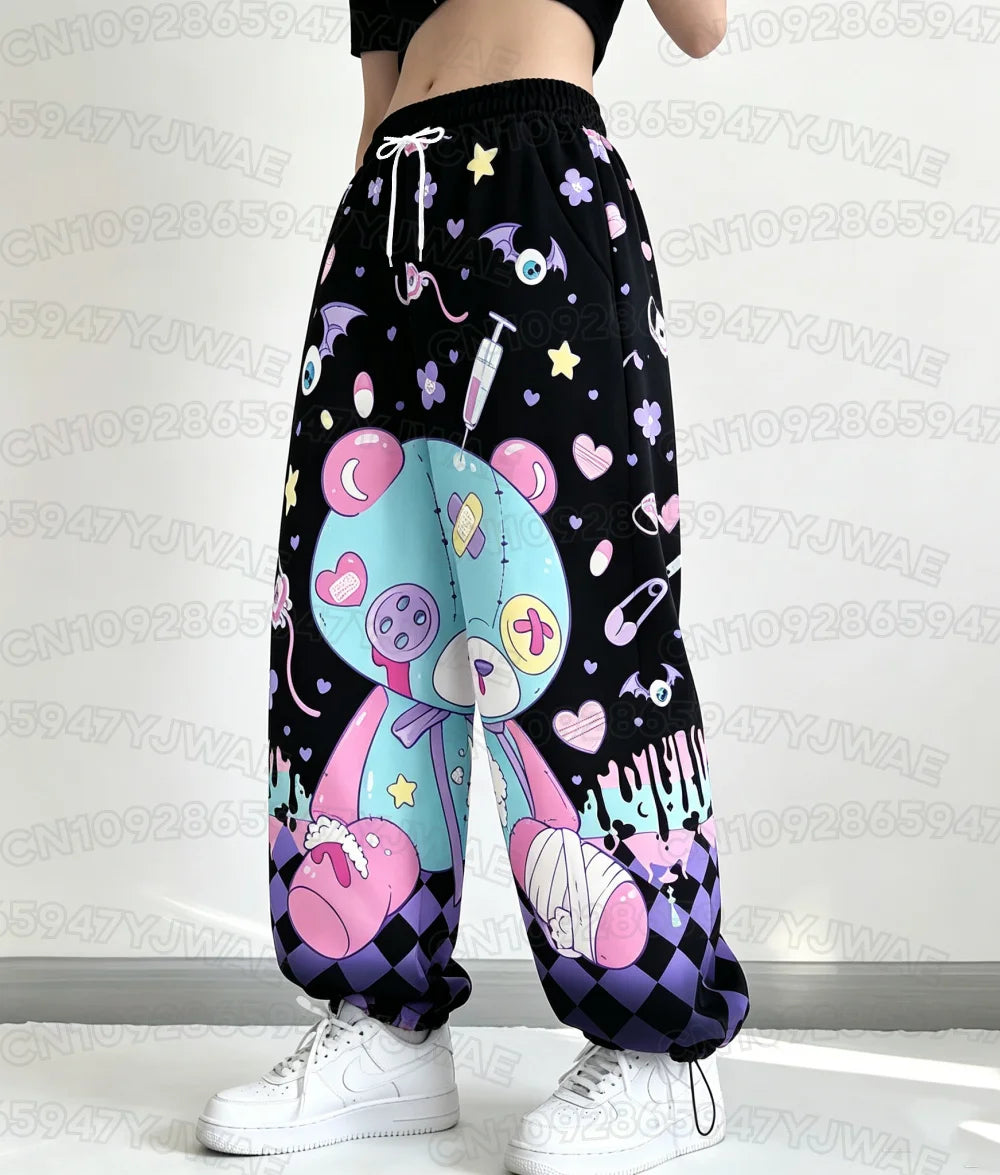 Spring and Autumn Women's Men's Skull Print Street Style Pastel Goth Hip Hop Yami Kawaii Y2K Kawaii Creepy Long Jogger Pants