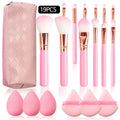 19PCS Set of 12 Beginner Makeup Brushes +3Pcs Non-Powder Makeup Eggs +3Pcs Triangular Powder Puff +1Pcs Storage Bag