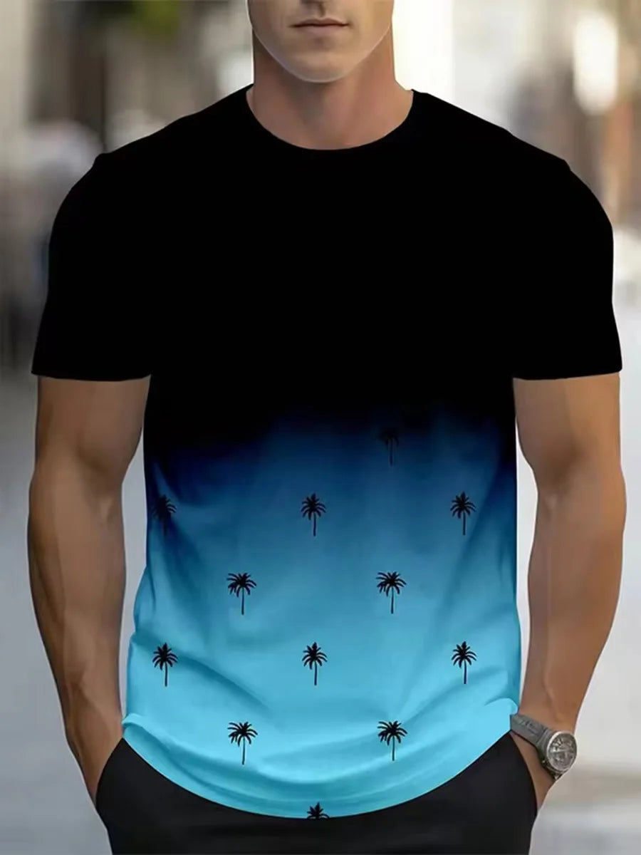 Coconut Tree 3D Print Hawaiian T-Shirts Men Women Round Neck Short Sleeve T Shirt Oversized Street Tee Street Top Men's Clothing